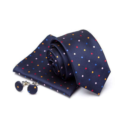 Luxusní set manžetové knoflíčky modrá kravata s puntíky