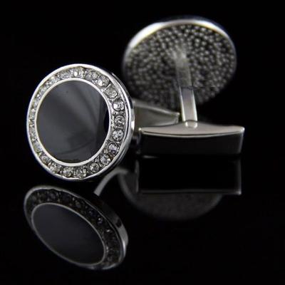 Manžetové knoflíčky kulatý černý krystal s kamínky ocel