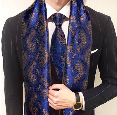 Manžetové knoflíčky s kravatou a šálou královská modrá